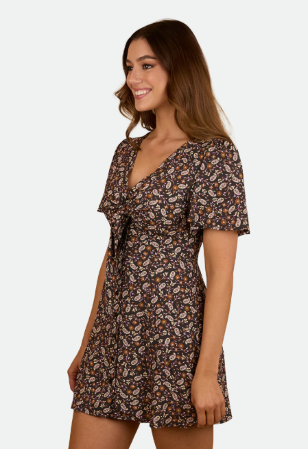 Ringers Western Womens Patsy Tie Front Mini Dress - Charcoal