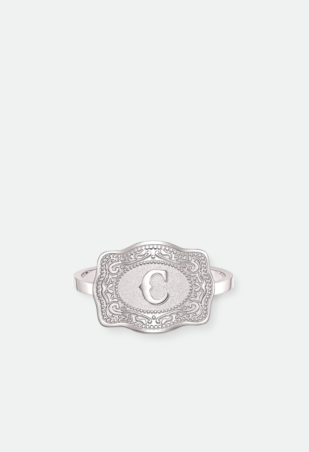 SpurWest Mini Belt Buckle Ring (Initial) U.S. Ring size 6-10 below - half sizes available- Silver