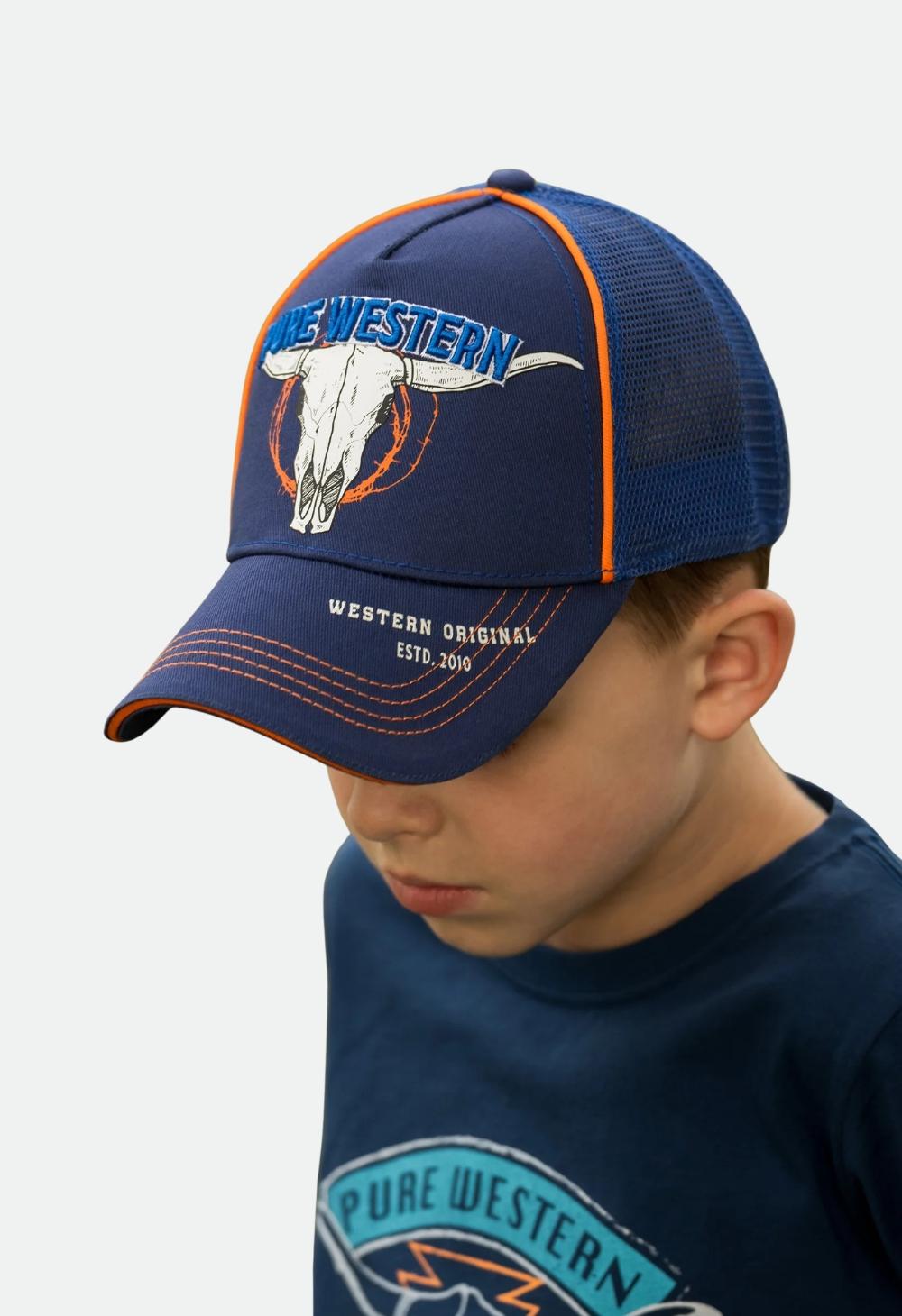 Pure Western Kids Tony Trucker Cap – Navy/Orange