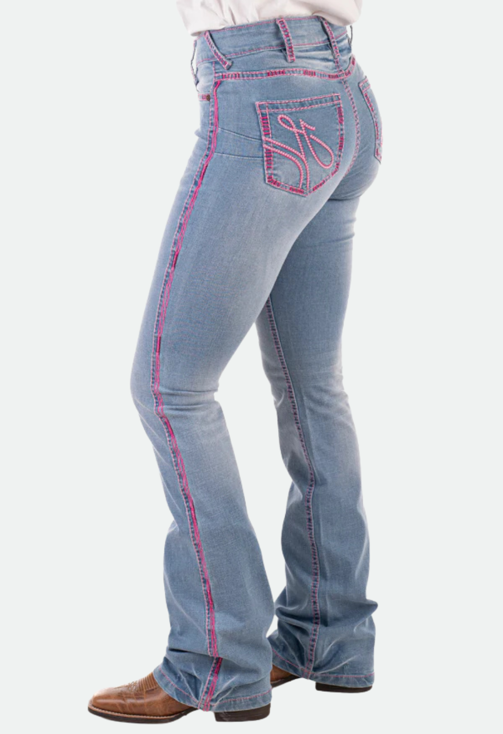 Ultra High Rise - SR2219 "Westham" Pink Metallic Swirl Stitch Jeans 35 Leg
