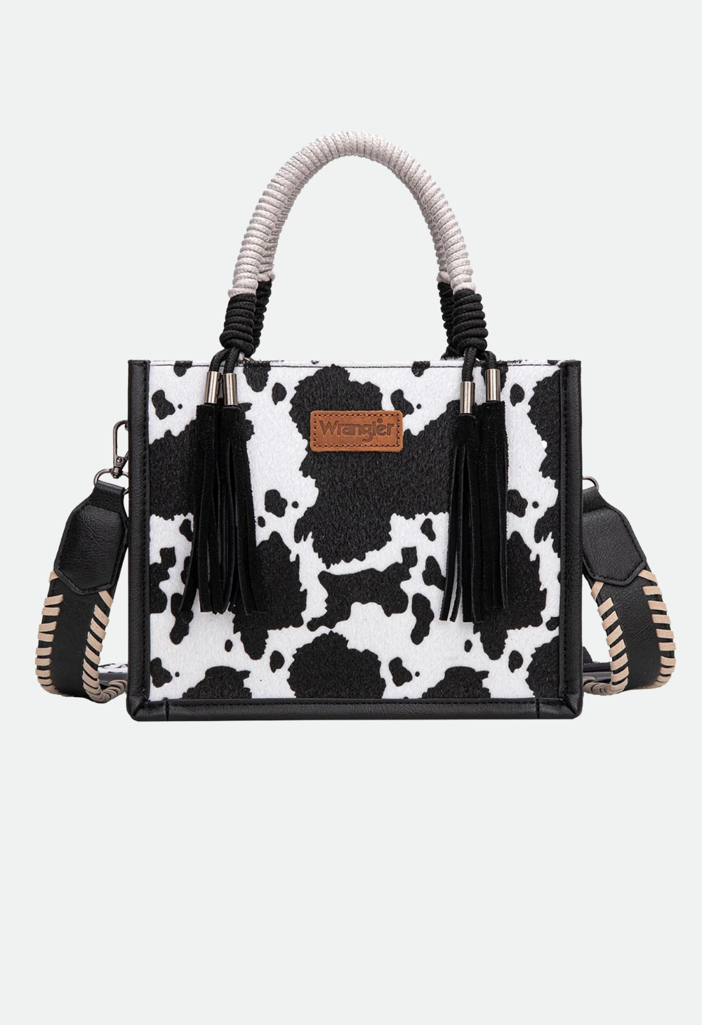 Wrangler Ladies Cow Print Tassel Crossbody Bag