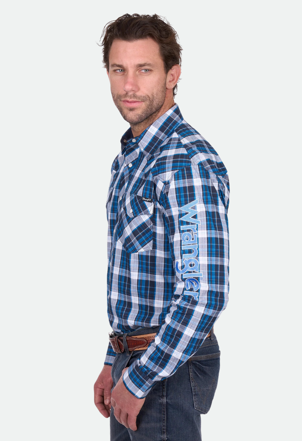 Wrangler Men’s Tony Check Logo Western Long Sleeve Shirt