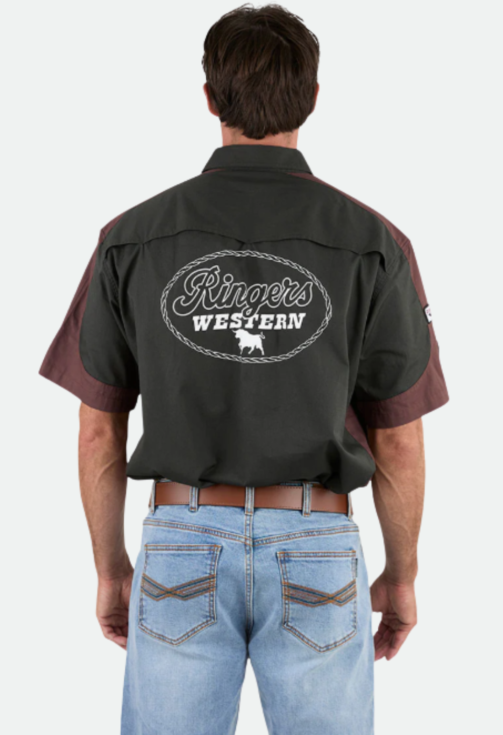 Ringers Western Mens Back Roads Short Sleeve Work Shirt - Charcoal