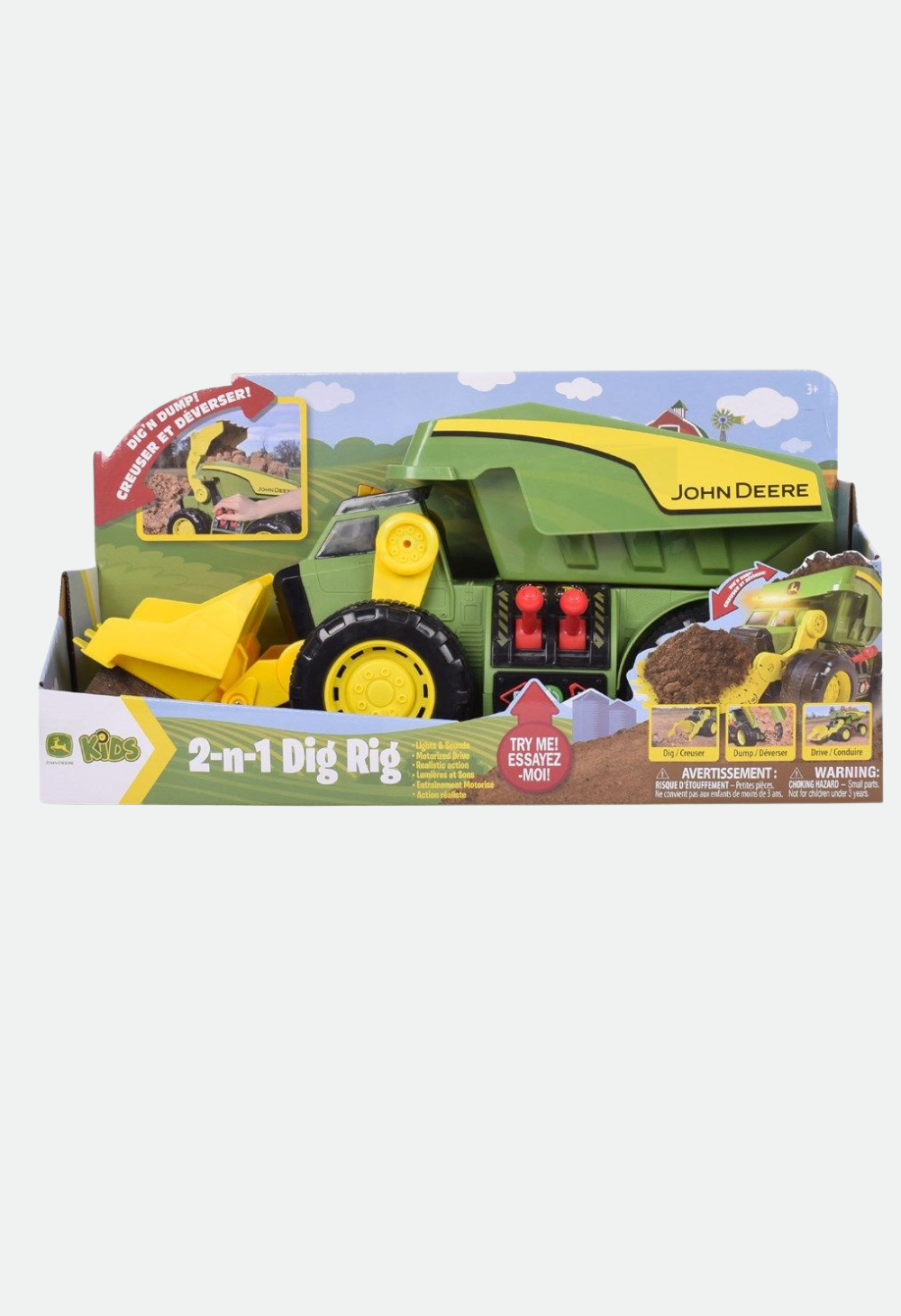 JOHN DEERE 46CM MOTORISED LIGHTS & SOUNDS 2-N-1 DIG & DUMP RIG 470273