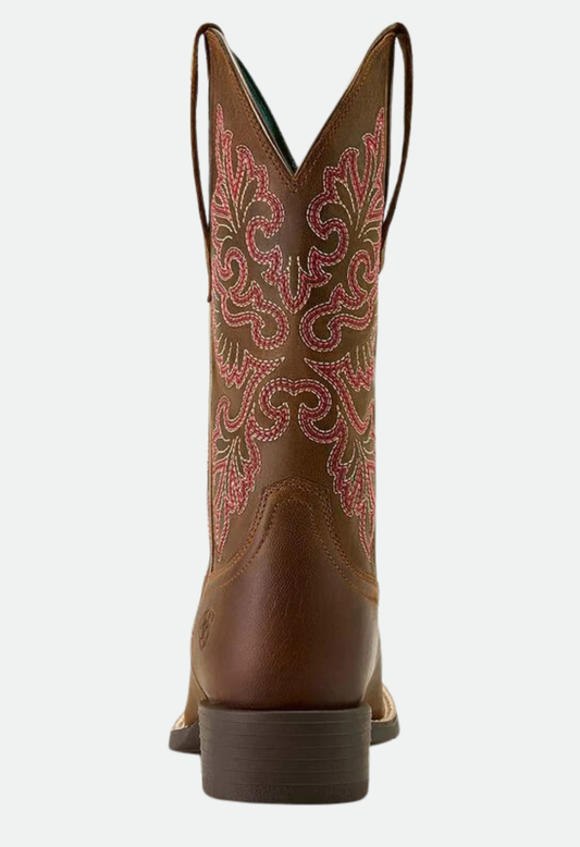 Ariat Women's Round Up StretchFit Wide Square Toe Western Boot - Sassy Brown