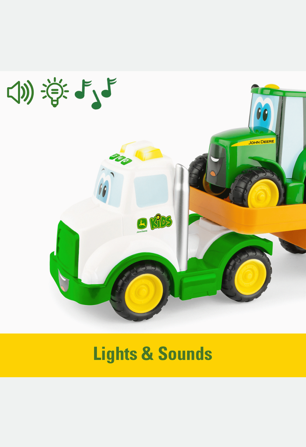 John Deere Lights & Sounds Farmin' Friends Toy Hauling Set with Truck and Backhoe Tractor