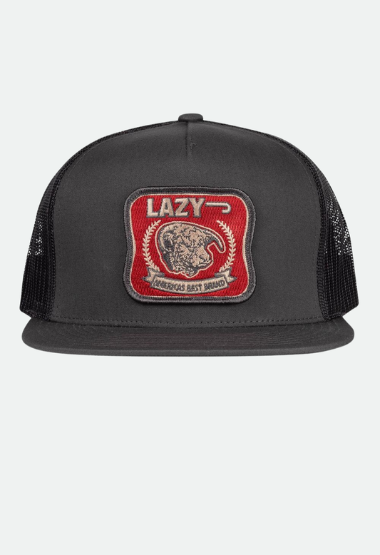Lazy J Ranch Charcoal Grey Red America's Best Brand Classic Five Panel Trucker Hat