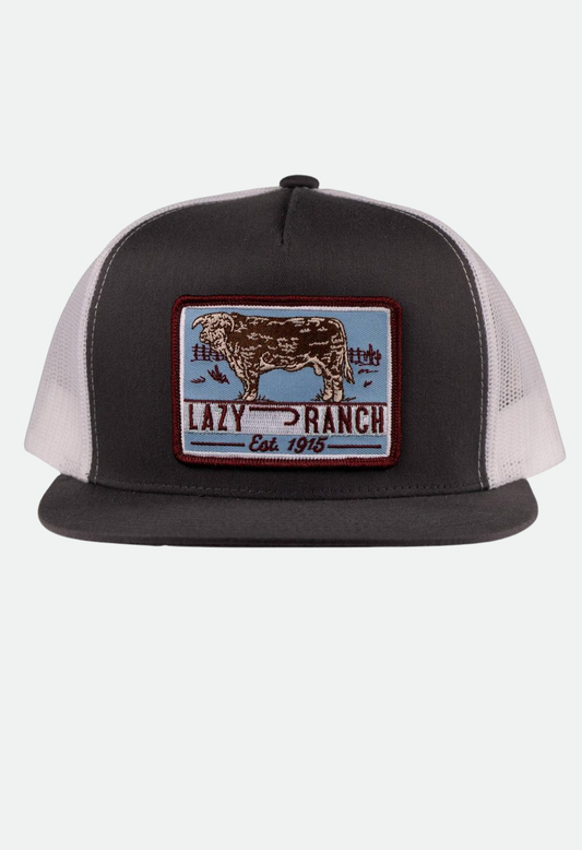 Lazy J Ranch Grey White Bull Trap Patch Classic Five Panel Trucker Hat