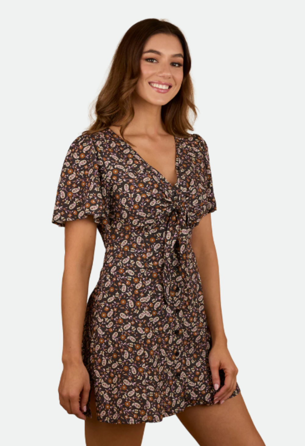 Ringers Western Womens Patsy Tie Front Mini Dress - Charcoal
