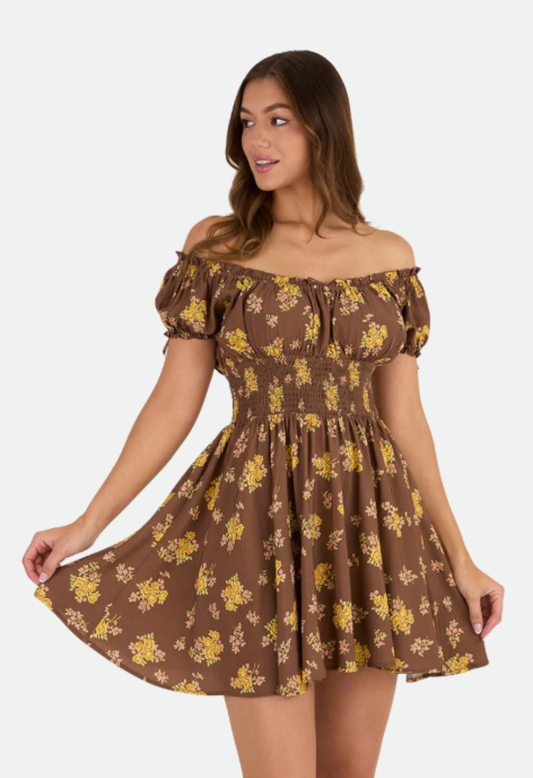 Ringers Western Womens Madison Shirred Mini Dress - Toffee