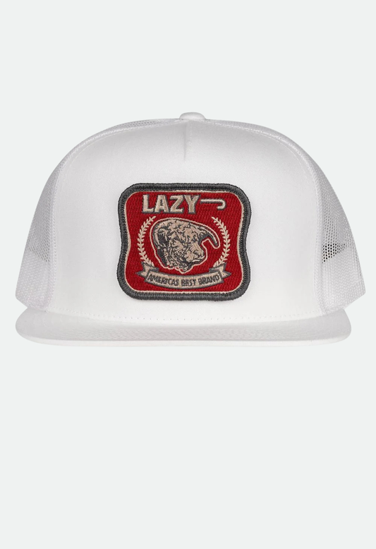 Lazy J Ranch White Red America's Best Brand Classic Five Panel Trucker Hat