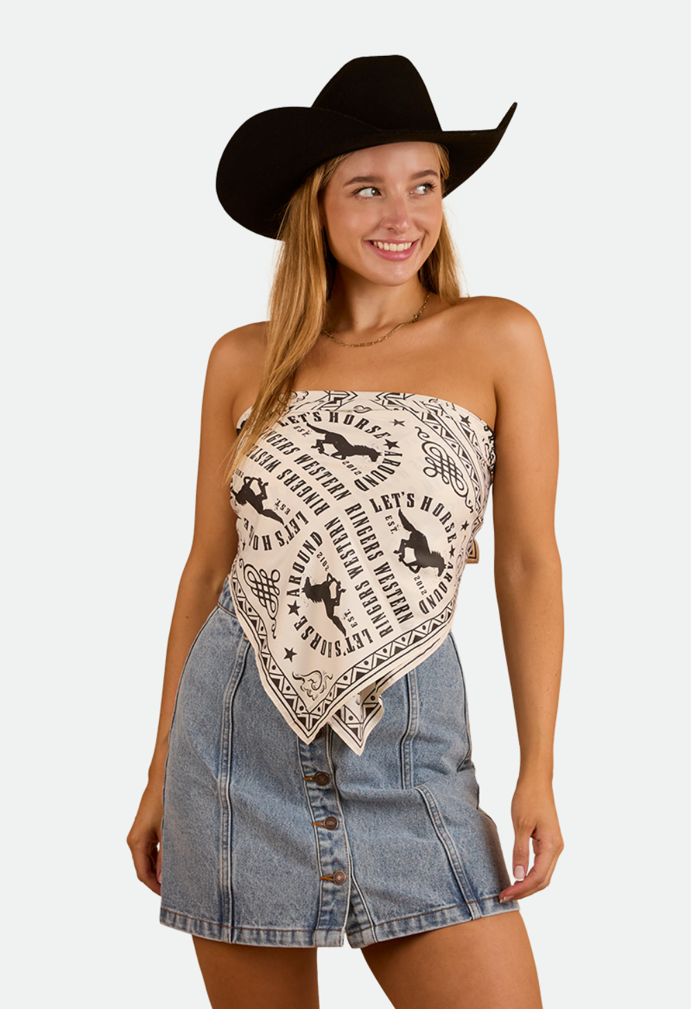 Ringers Western Womens Lets Horse Around Scarf Top (224085RW) Off White