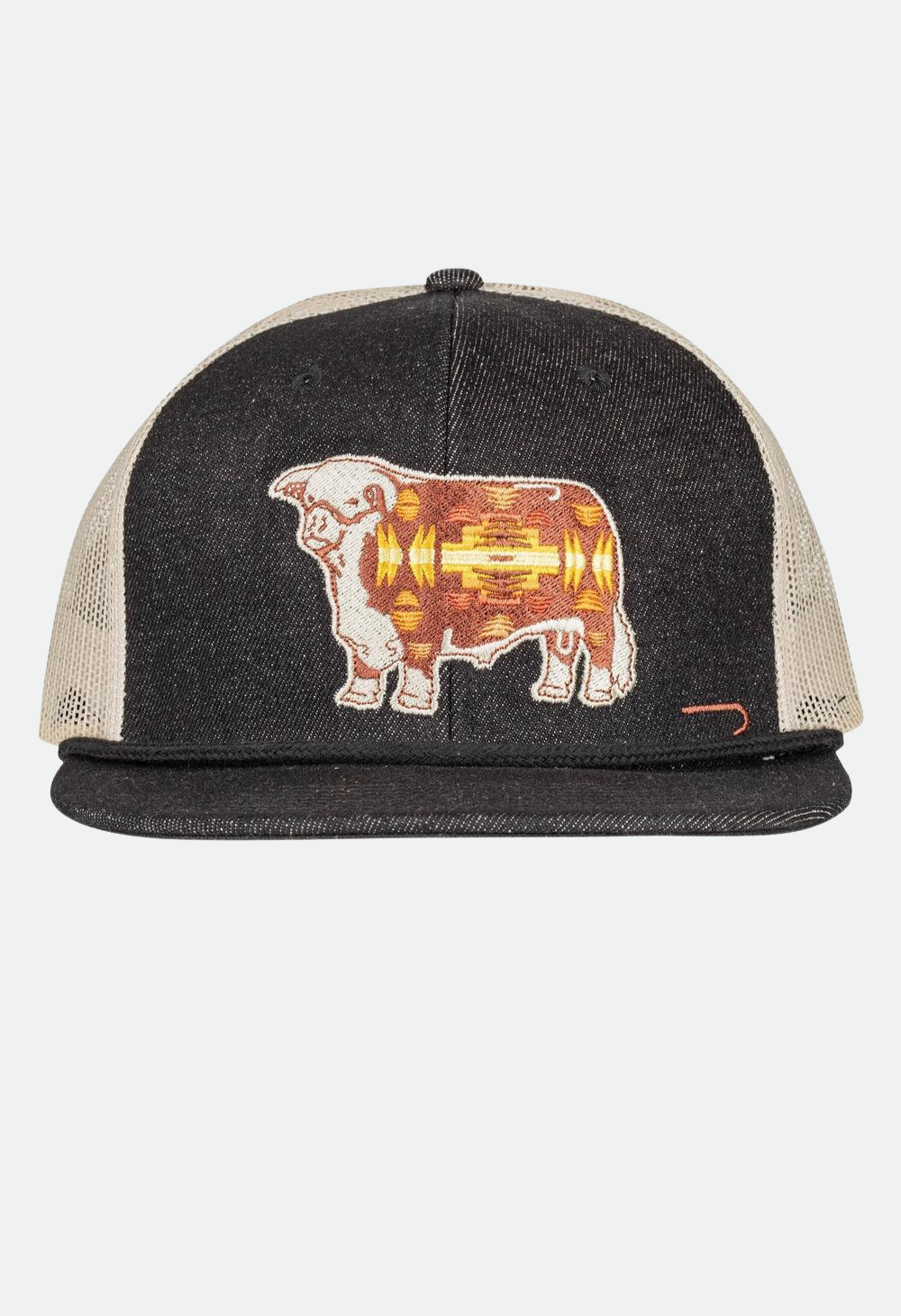 Lazy J Ranch Denim & White Apache Hereford Bull Classic Rope Trucker Hat