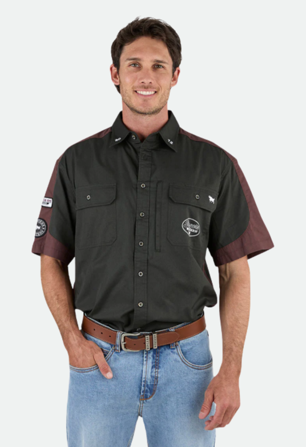 Ringers Western Mens Back Roads Short Sleeve Work Shirt - Charcoal