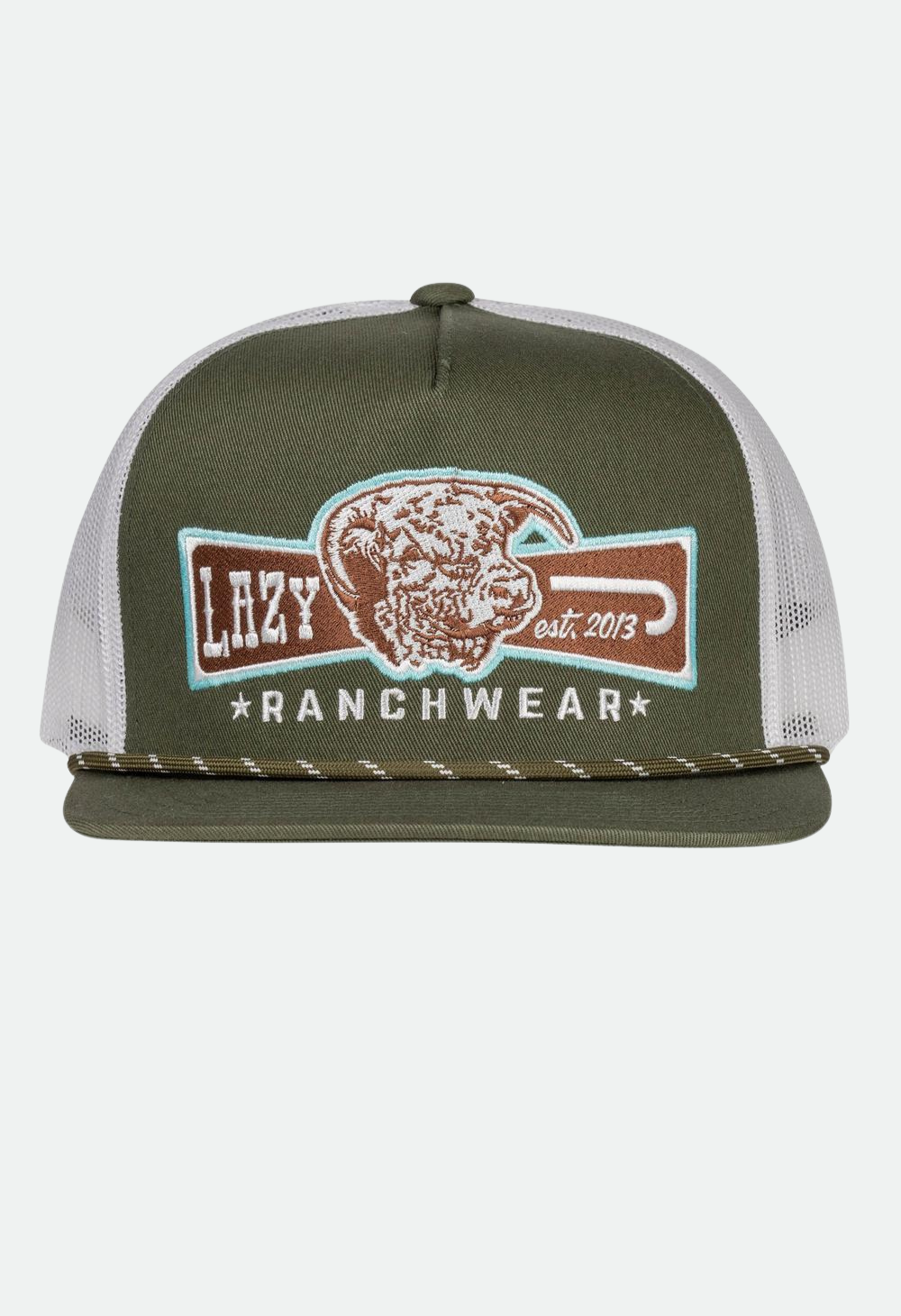 Lazy J Ranch Olive & White Diamond Banner Classic Rope Trucker Hat