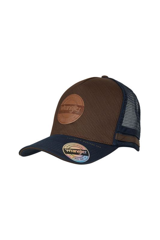 WRANGLER MENS LIAM HP TRUCKER CAP (DARK TAN/NAVY)