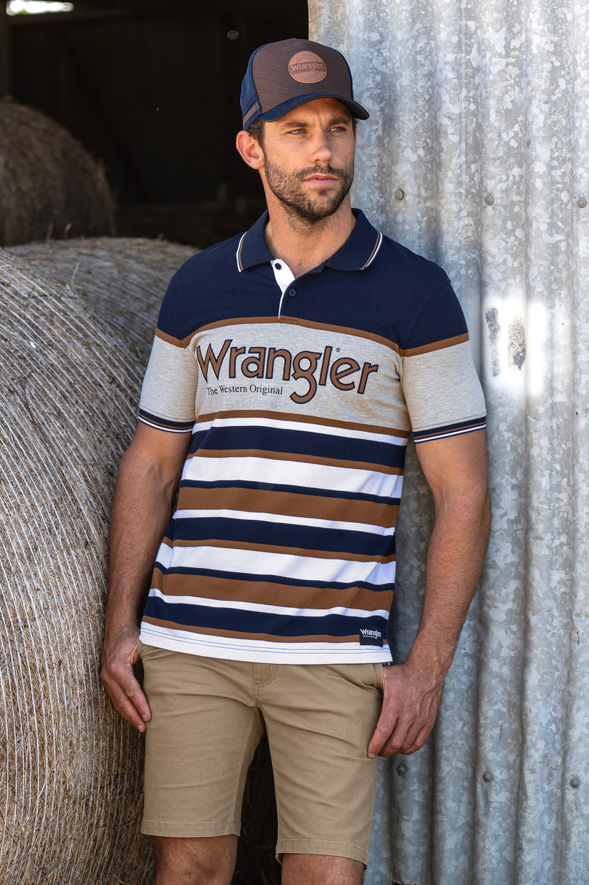 WRANGLER MENS LIAM HP TRUCKER CAP (DARK TAN/NAVY)