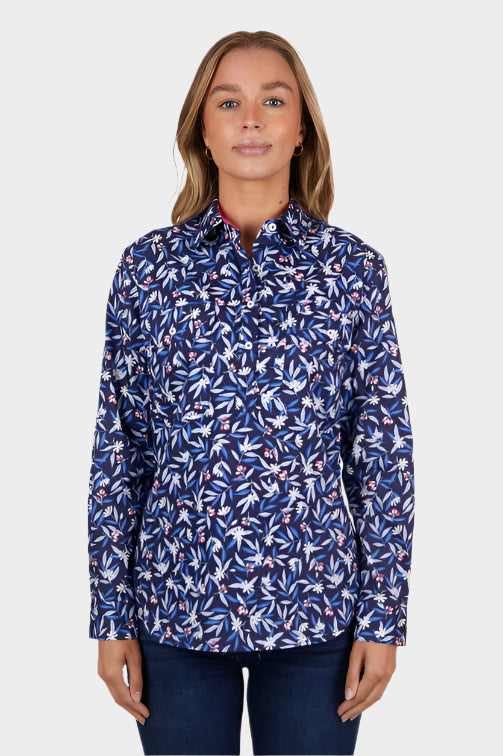 HARDSLOG WOMENS MINDY 1/2 PLKT L/S SHIRT (NAVY)