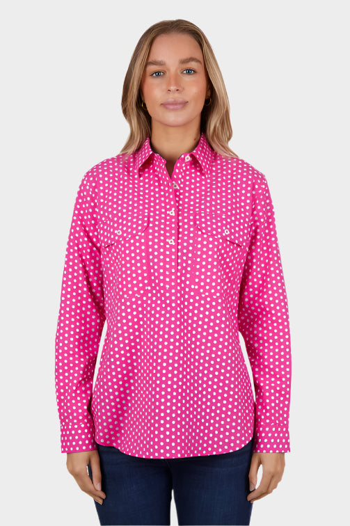 HARDSLOG WOMENS KELLY 1/2 PLKT L/S SHIRT (PINK)