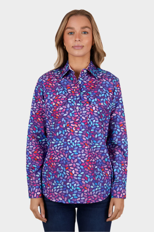 Hardslog Womens June 1/2 Placket L/S Shirt (Navy)