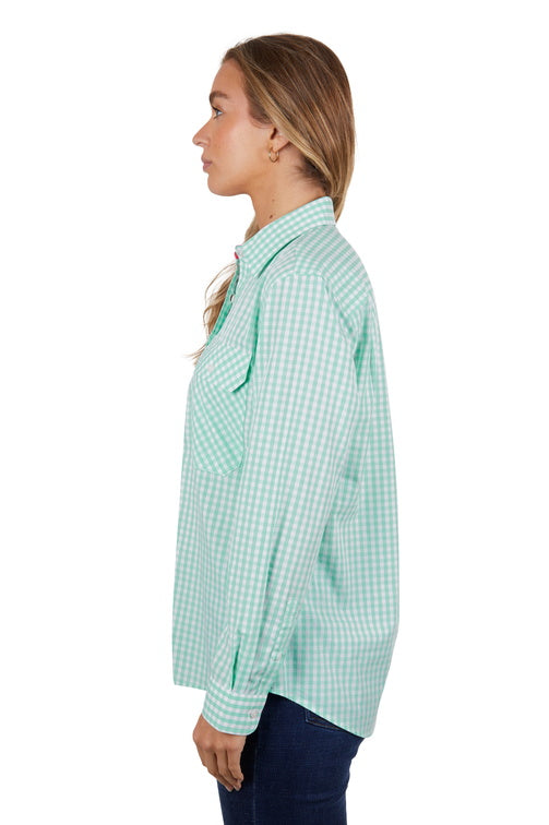 Hardslog Womens Lize 1/2 Placket L/S Shirt (Teal)-CLEARANCE