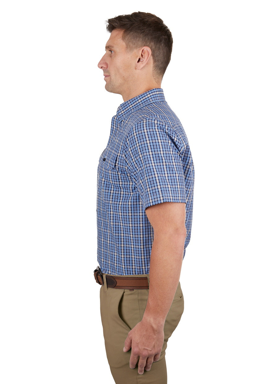 THOMAS COOK MENS GUS 2 POCKET S/S SHIRT (NAVY/TAN)