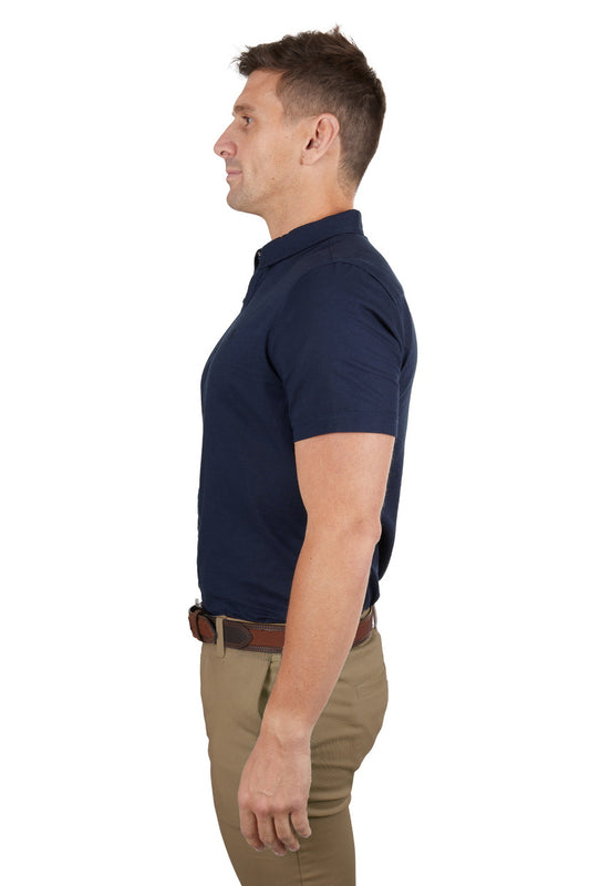 THOMAS COOK MENS LINEN TAILORED S/S SHIRT (NAVY)