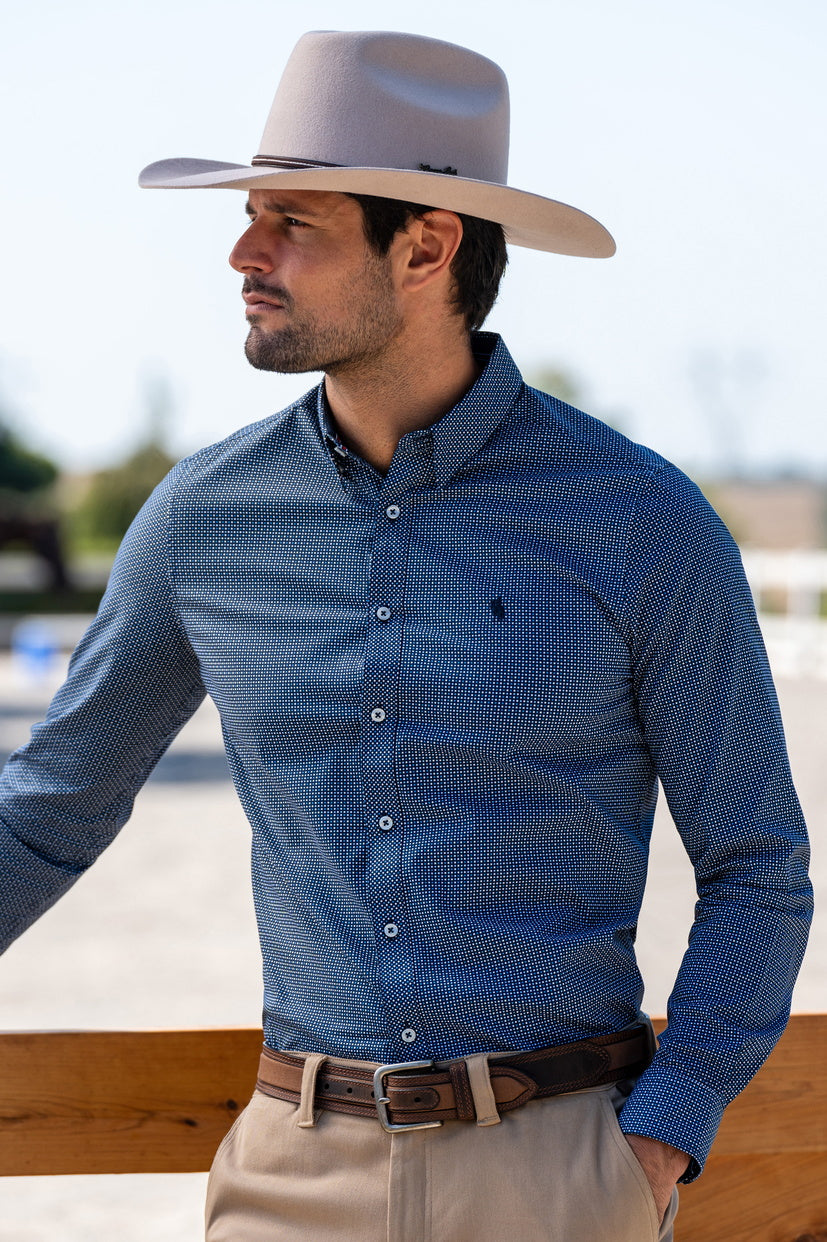 THOMAS COOK MENS CADE TAILORED L/S SHIRT (NAVY/BLUE)