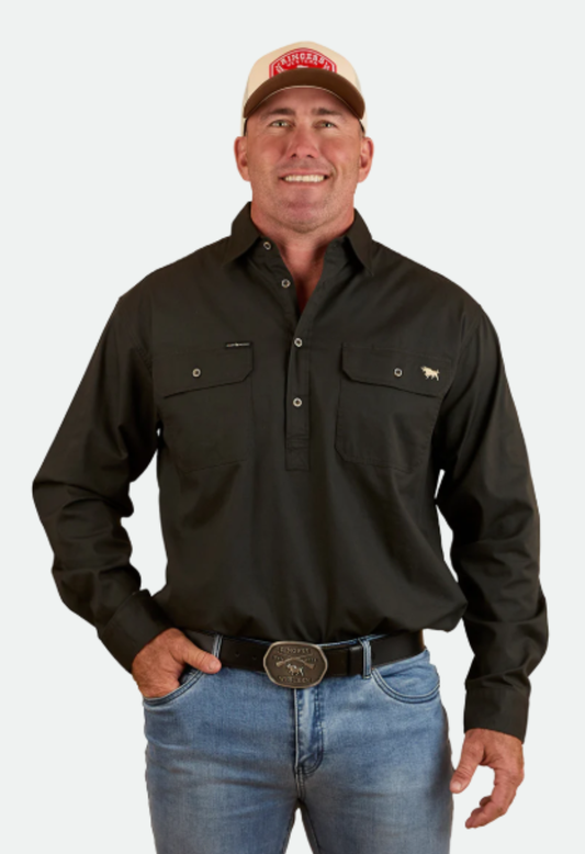 Ringers Western Condor Mens Half Button Work Shirt - Charcoal