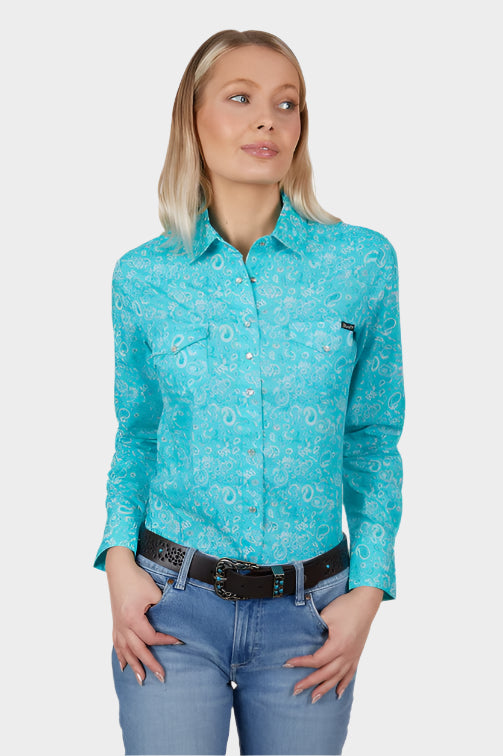 WRANGLER WOMENS GABBY LONG SLEEVE SHIRT (AQUA)