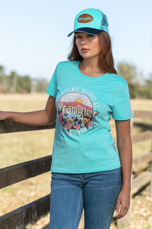 WRANGLER WOMENS SARA S/S TEE (AQUA)