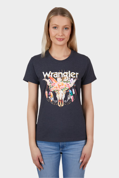 WRANGLER WOMENS JAYDE S/S TEE (CHARCOAL MARLE)-CLEARANCE