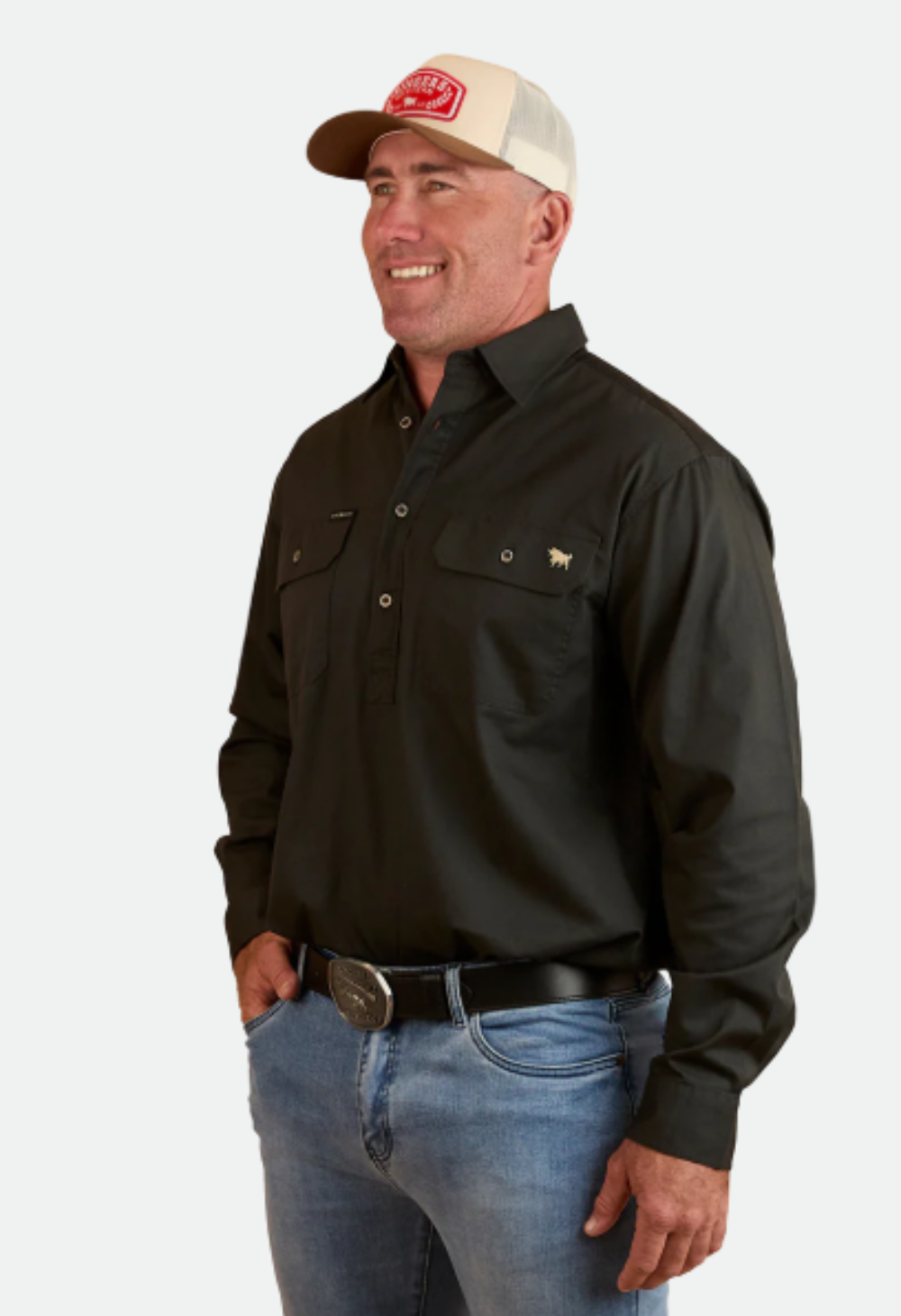 Ringers Western Condor Mens Half Button Work Shirt - Charcoal