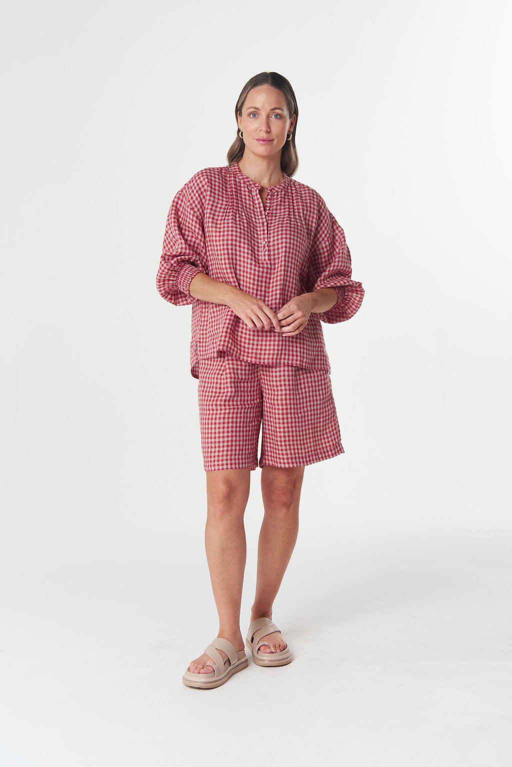 Goondiwindi Cotton Maple Mini Check Blouse - Poinsettia