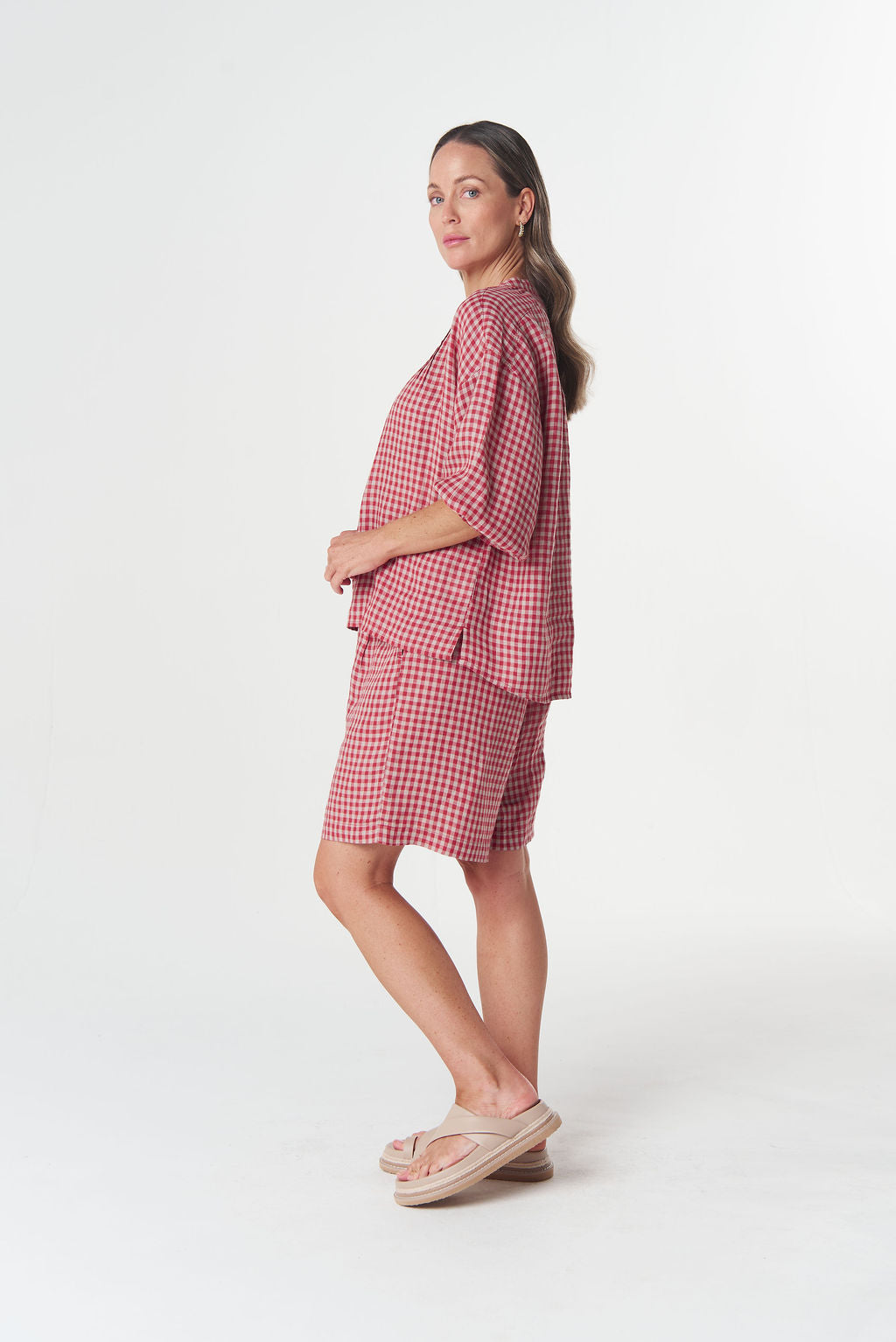 Goondiwindi Cotton Maple Mini Check Blouse - Poinsettia