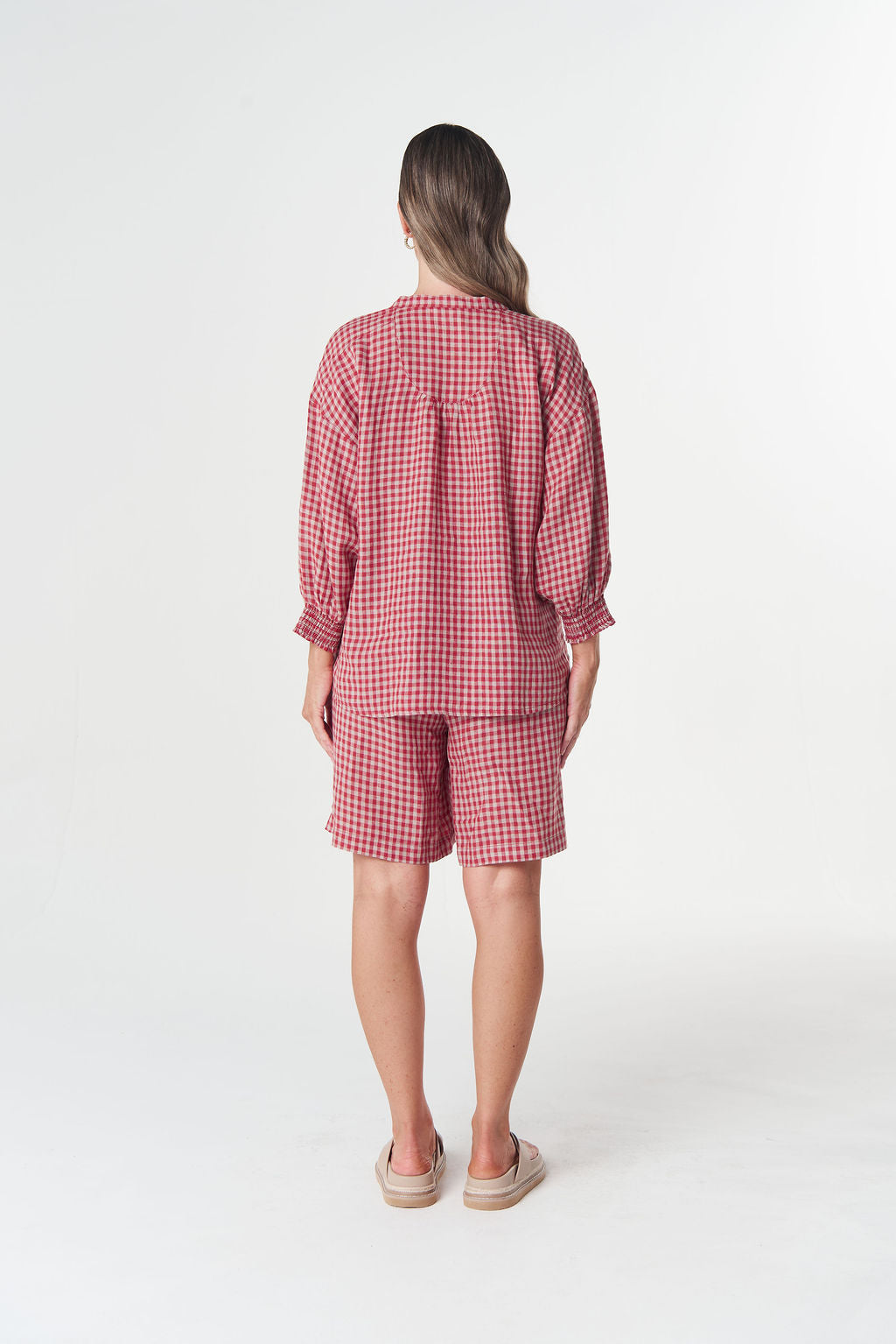 Goondiwindi Cotton Maple Mini Check Blouse - Poinsettia