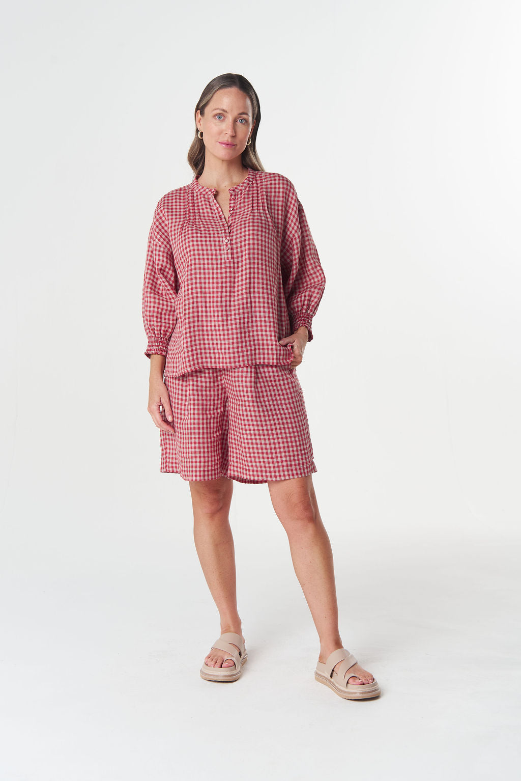Goondiwindi Cotton Maple Mini Check Blouse - Poinsettia