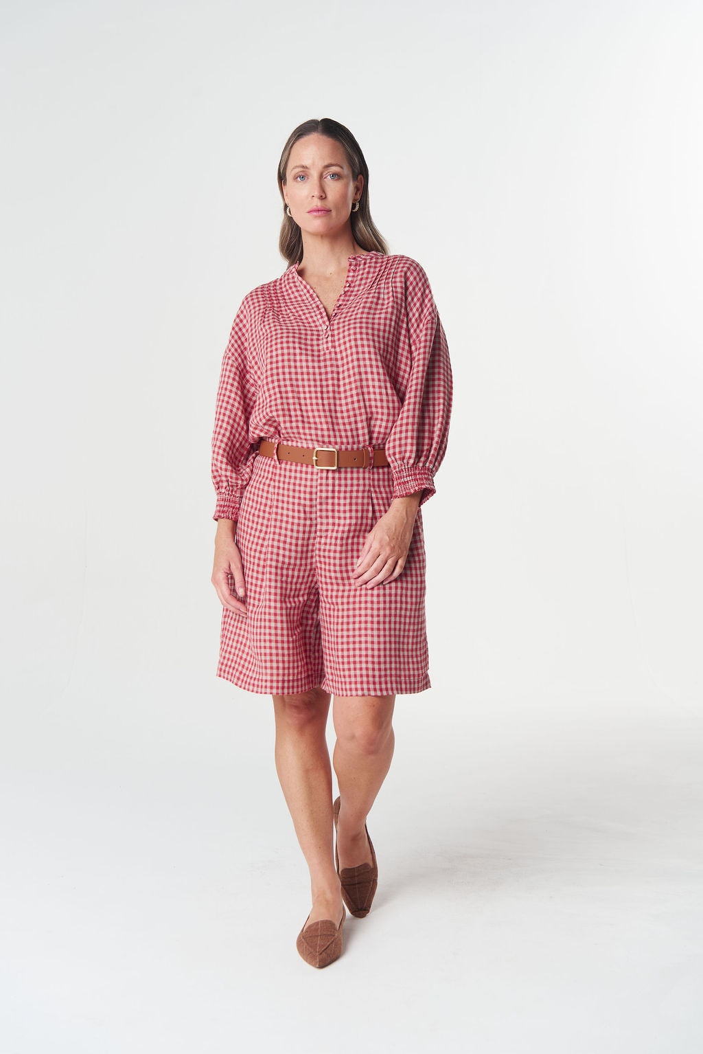 Goondiwindi Cotton Maple Mini Check Blouse - Poinsettia