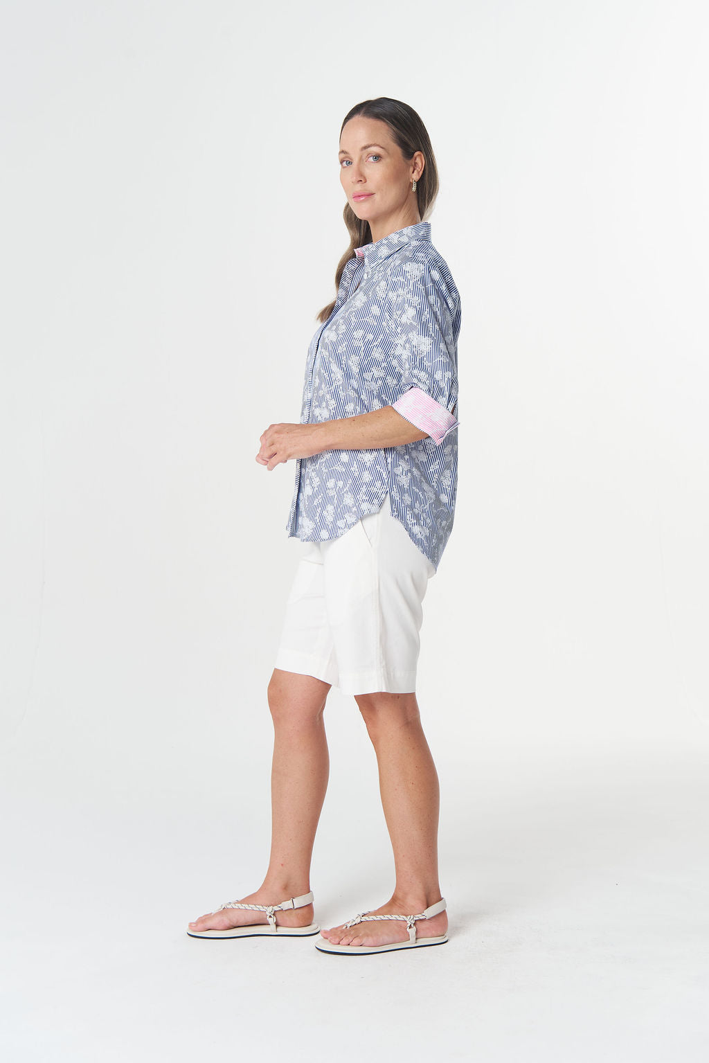 Goondiwindi Cotton Classic ¾ Sleeve Stripe Shirt - Azure Blue