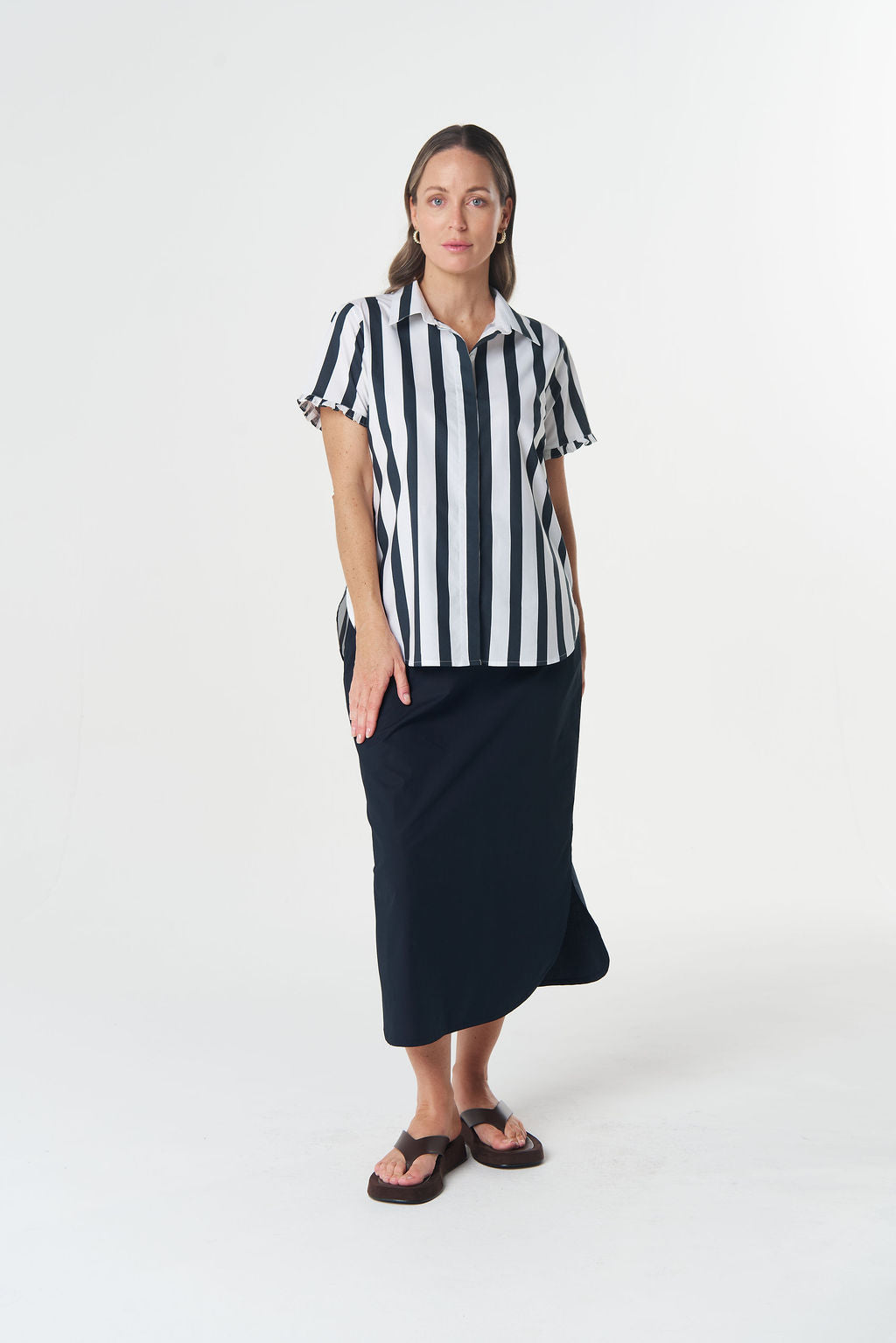 Goondiwindi Cotton Dune 2 Ruffle Sleeve Shirt - Hamilton Stripe