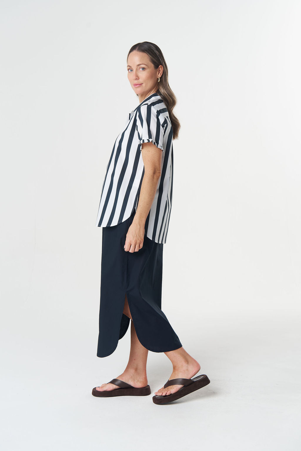 Goondiwindi Cotton Dune 2 Ruffle Sleeve Shirt - Hamilton Stripe