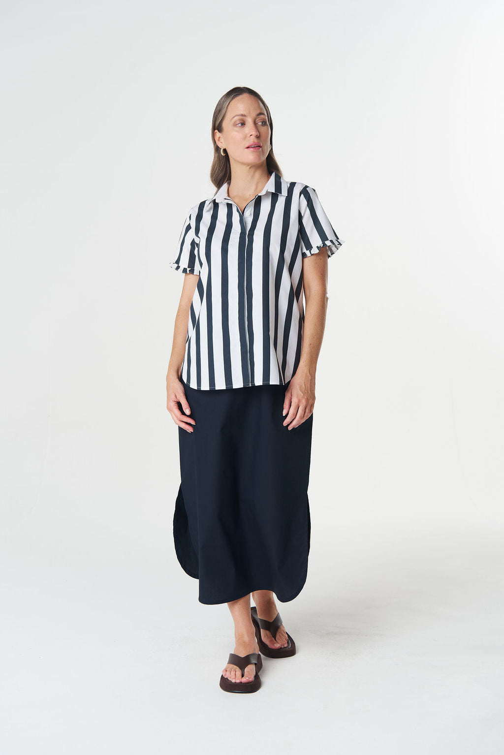 Goondiwindi Cotton Dune 2 Ruffle Sleeve Shirt - Hamilton Stripe