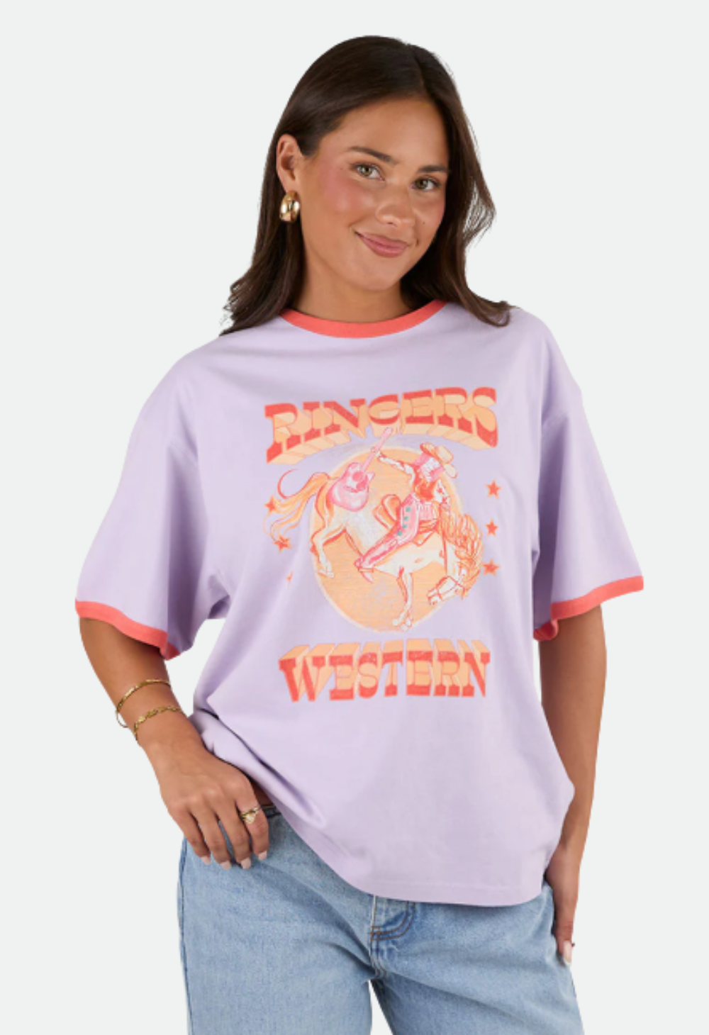 Ringers Western Womens Ruffled Up Oversized T-Shirt - Violet