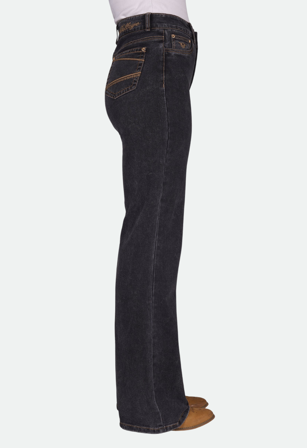 Bullzye Women’s Krystal Wide Leg Jeans - Washed Black 34Leg