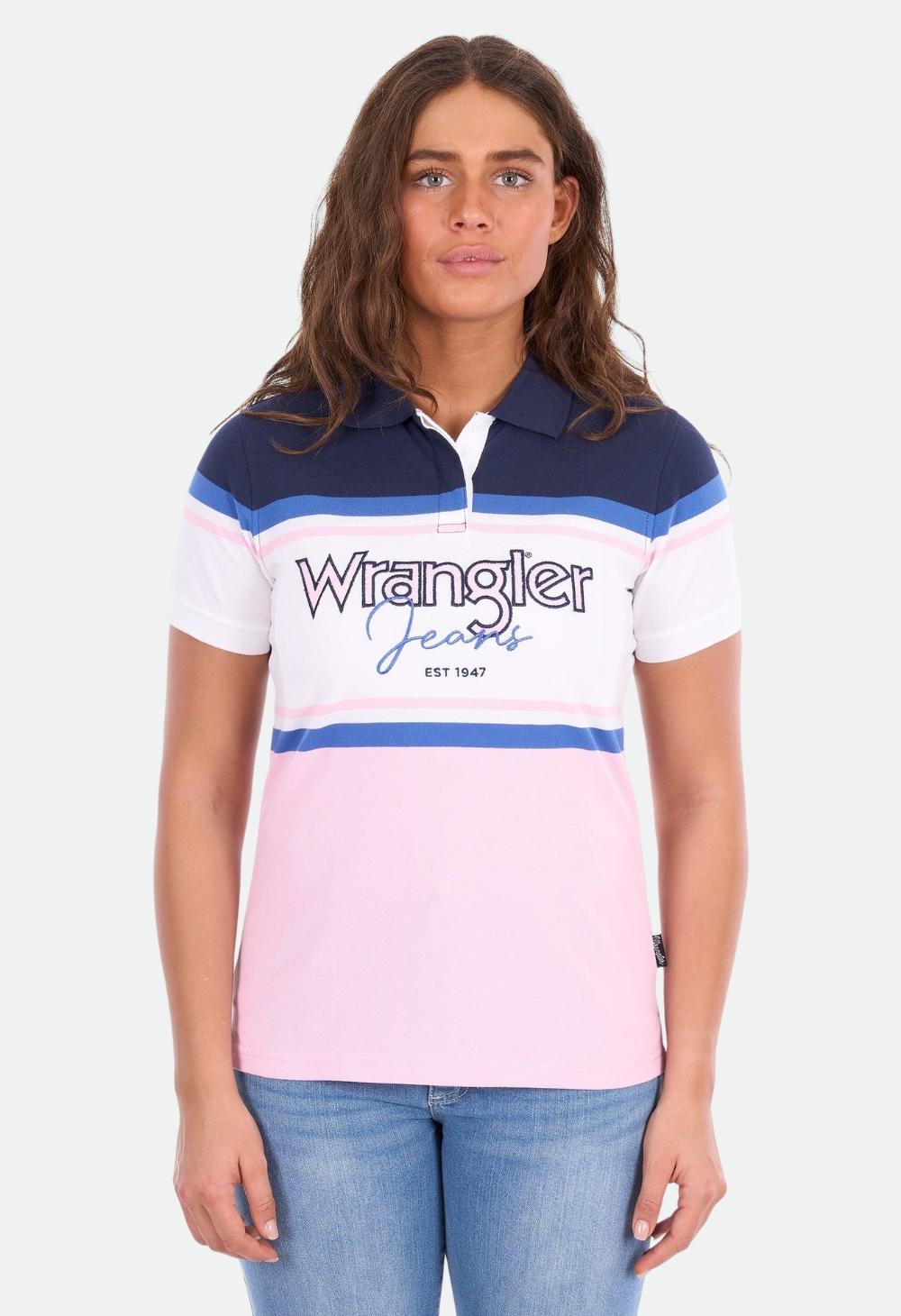 Wrangler Women's Maeve Short Sleeve Polo - Pink/Navy