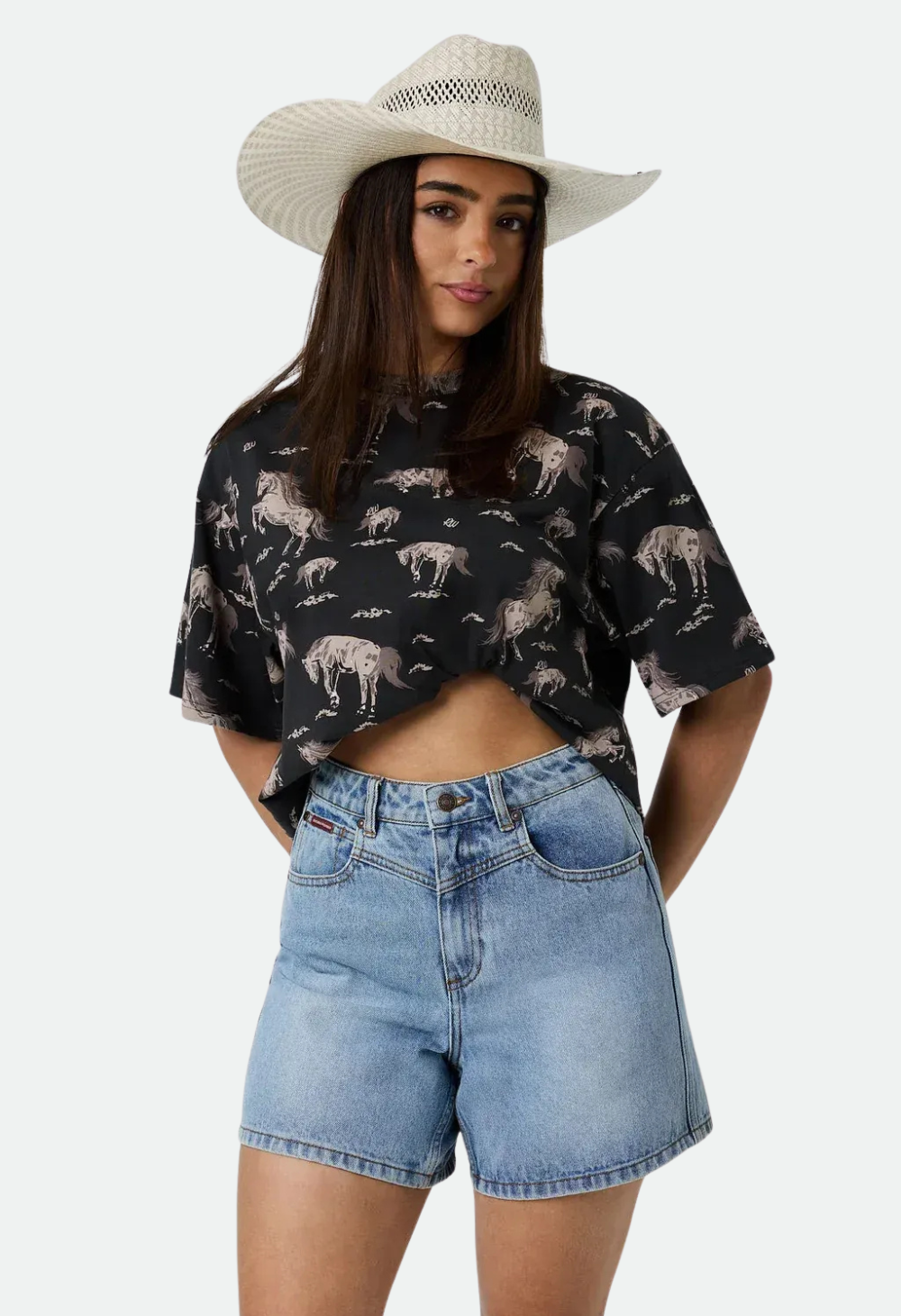 Ringers Western Women's Head Over Hooves Womens Oversized T-Shirt - Washed Black