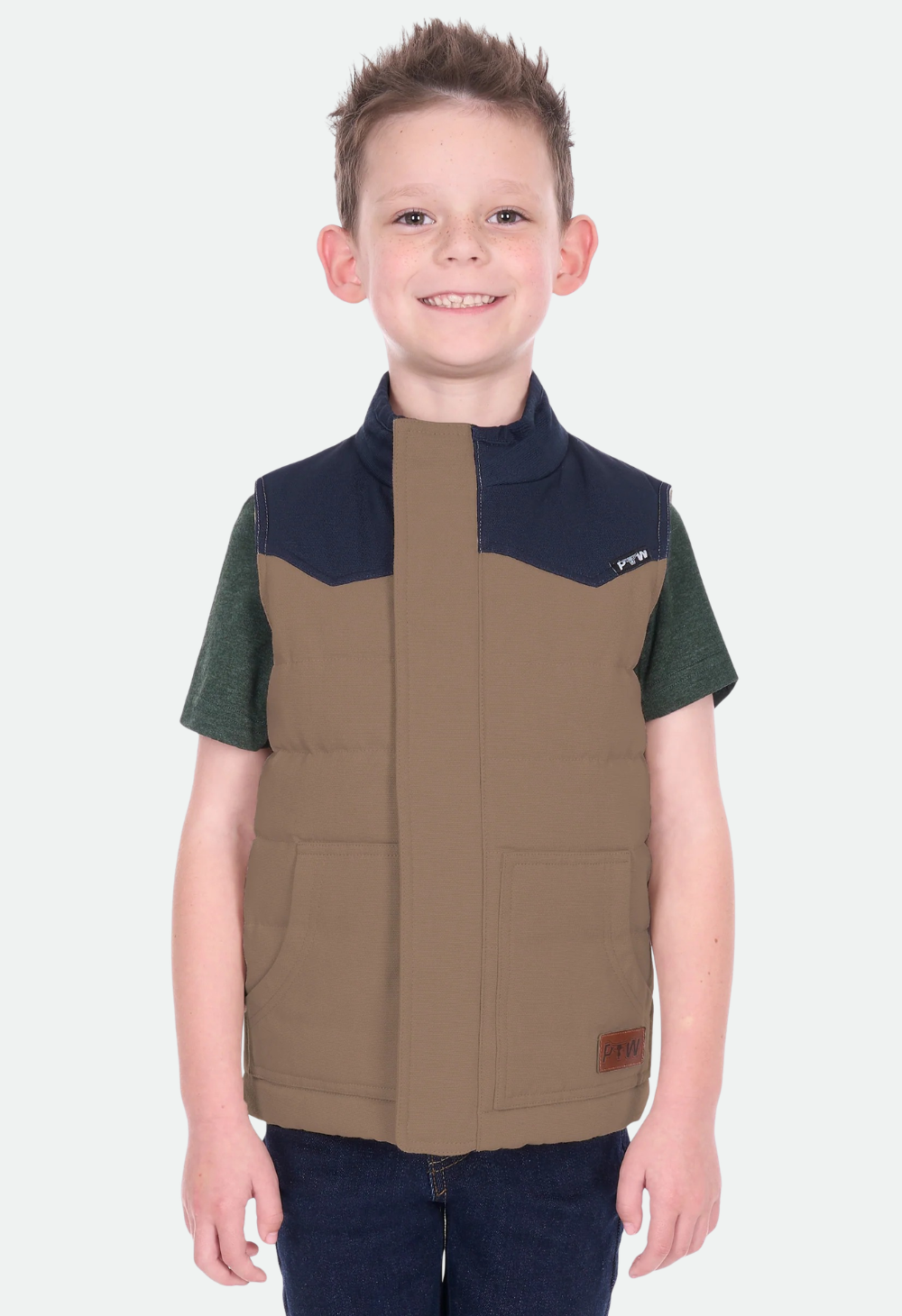Pure Western Boy’s Jamie Reversible Vest – Stone/Navy
