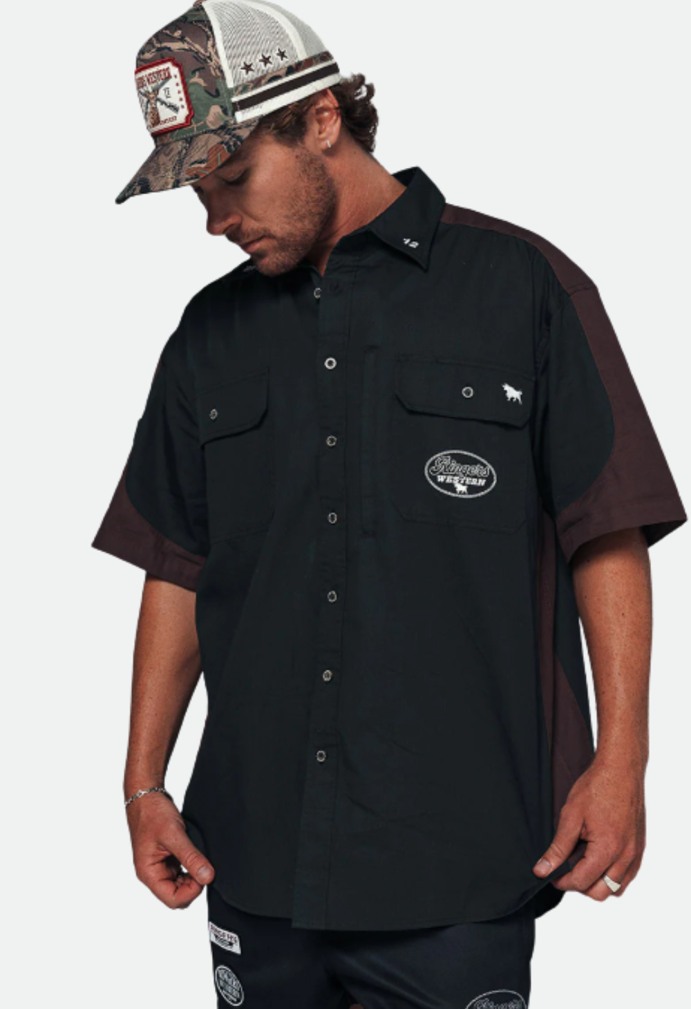 Ringers Western Mens Back Roads Short Sleeve Work Shirt - Charcoal