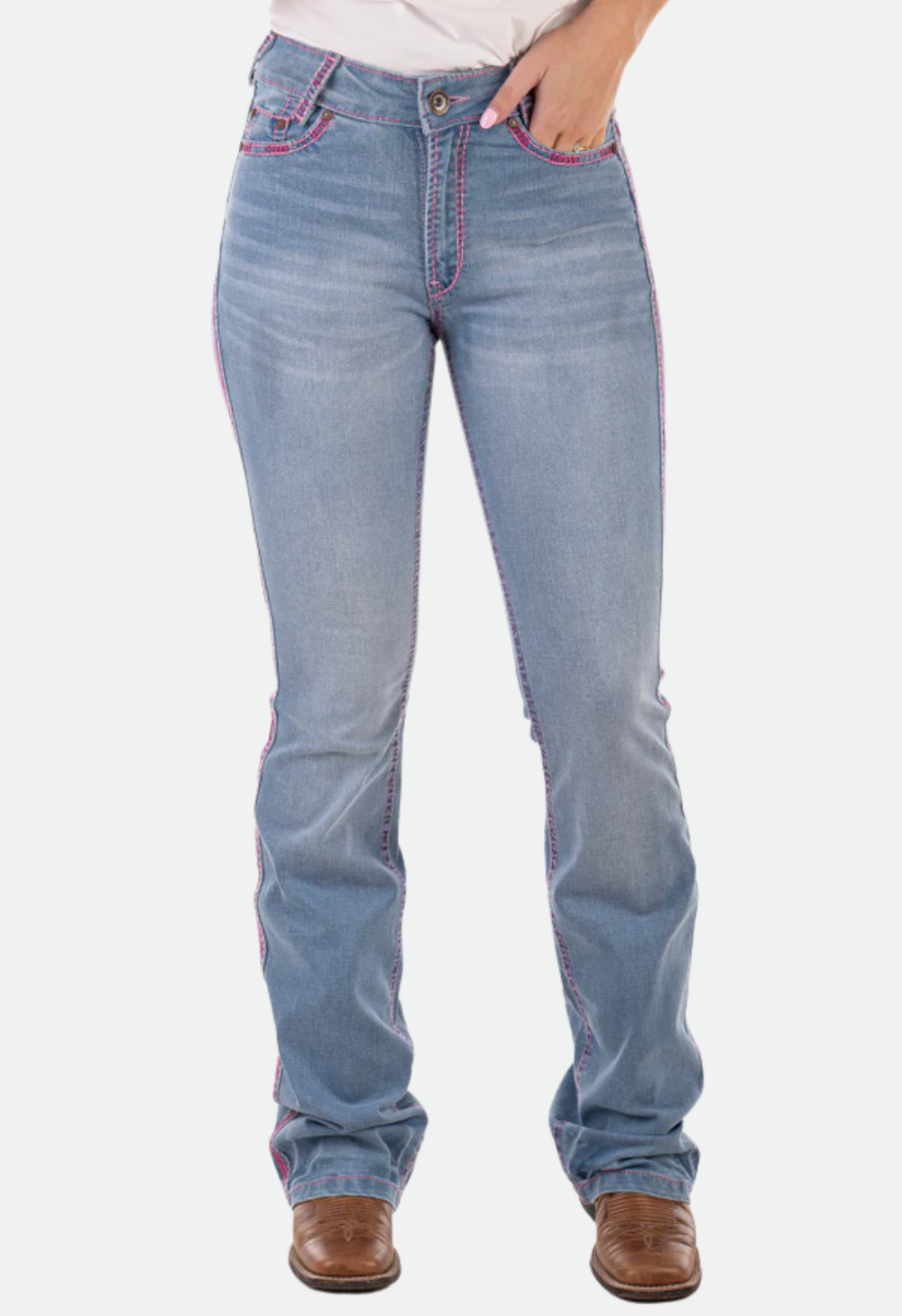 Ultra High Rise - SR2219 "Westham" Pink Metallic Swirl Stitch Jeans 35 Leg