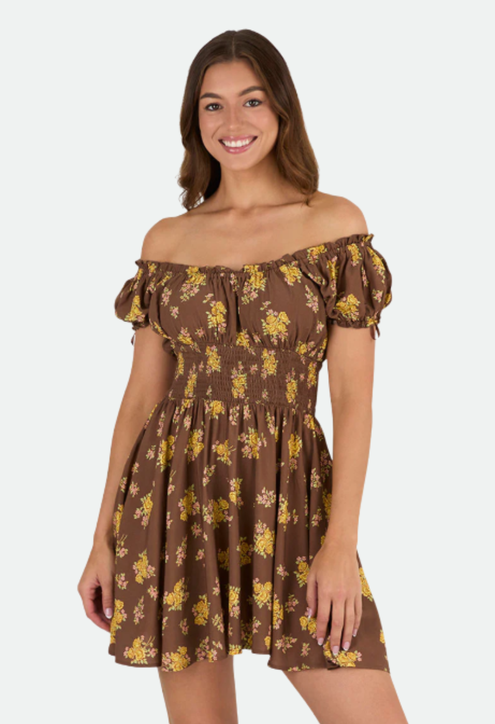 Ringers Western Womens Madison Shirred Mini Dress - Toffee